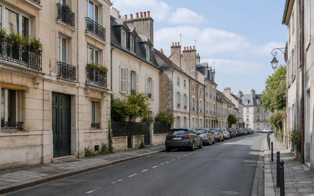 Rue mêlant immeubles et maisons, habitat comparable à Serra-di-Scopamène